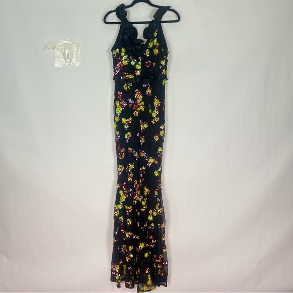 Lin Lin Q Miss Ord Black Floral Sequin Plunge Neck Dress Size XL NWT - Picture 5 of 10